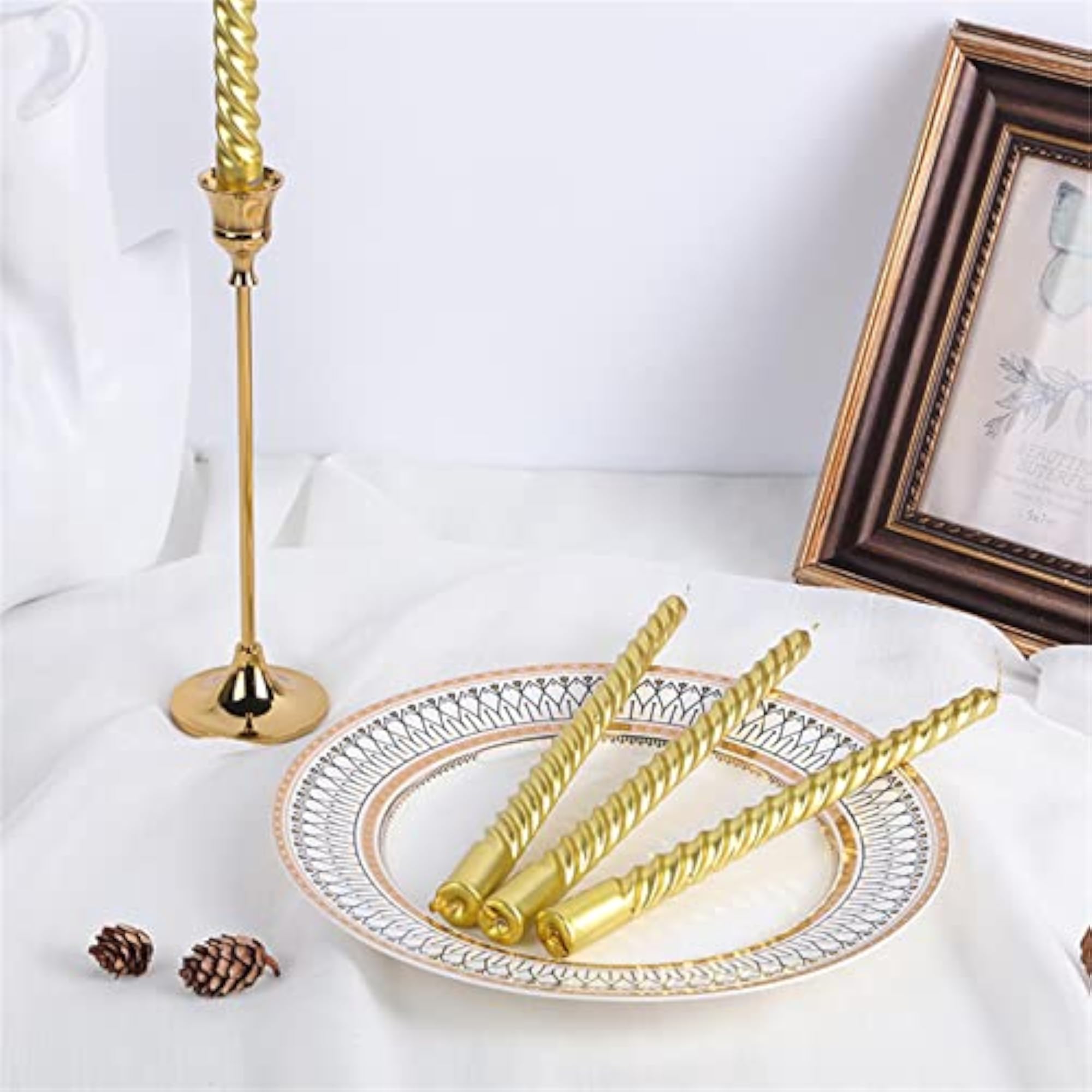 Gold Taper Candles, 10" Spiral Candlesticks, 4 Pack