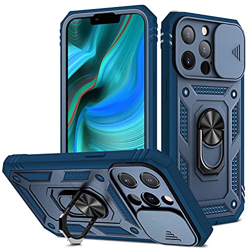 Anynve Designed for iPhone 13 Pro Max Case Heavy Duty with Camera Cover, Build in 360 Degree Rotate Kickstand, Military Grade Armor Protection Cover,Sturdy Rugged Shockproof Case-Dark Blue 6.7inch