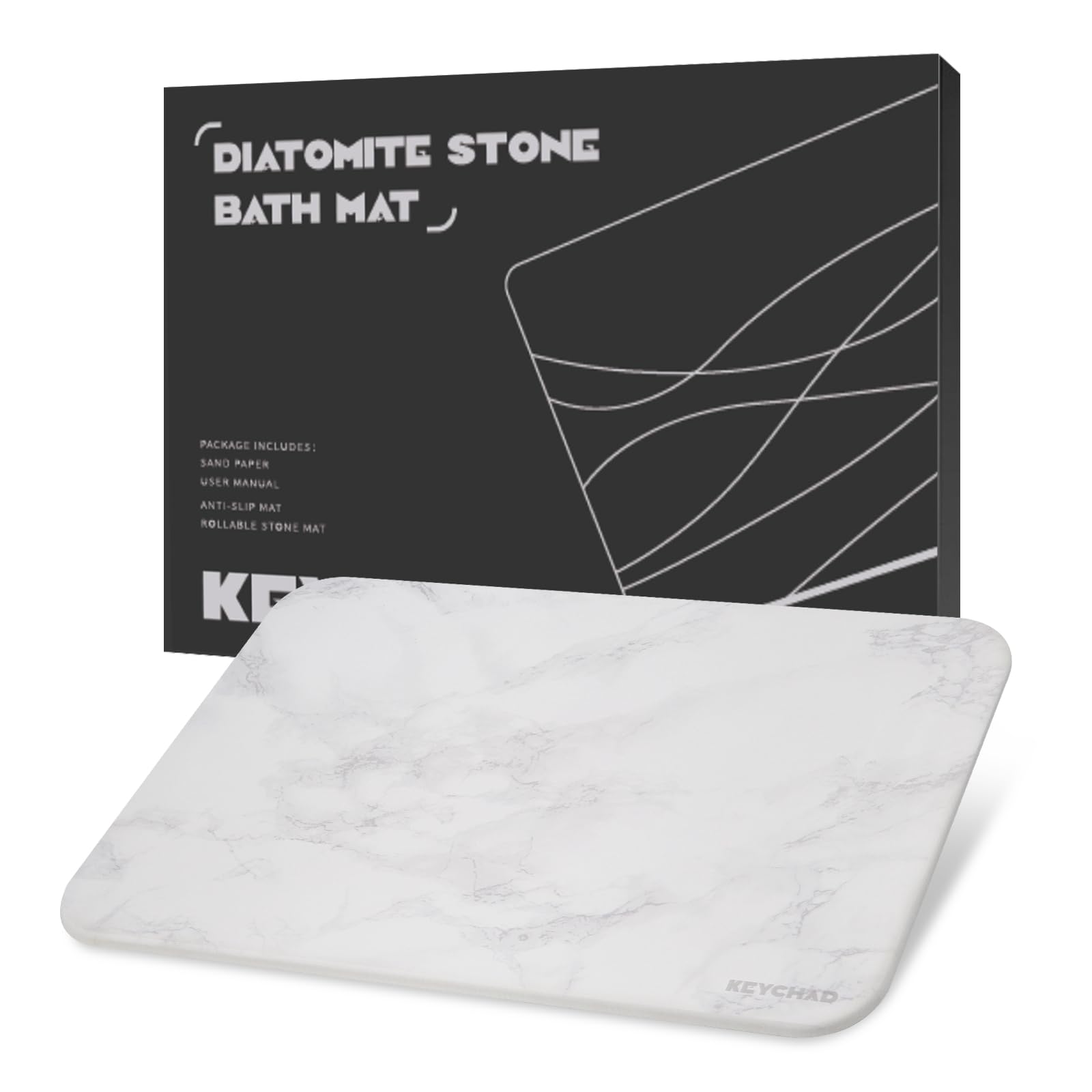 Stone Bath Mat, Diatomaceous Earth Anti-Slip Bath Mat Great Absorption Ability Quick Dry Natural Shower Floor Mat for Bathroom, Home & Bedroom Door, 23.4 * 15.4'' Marble