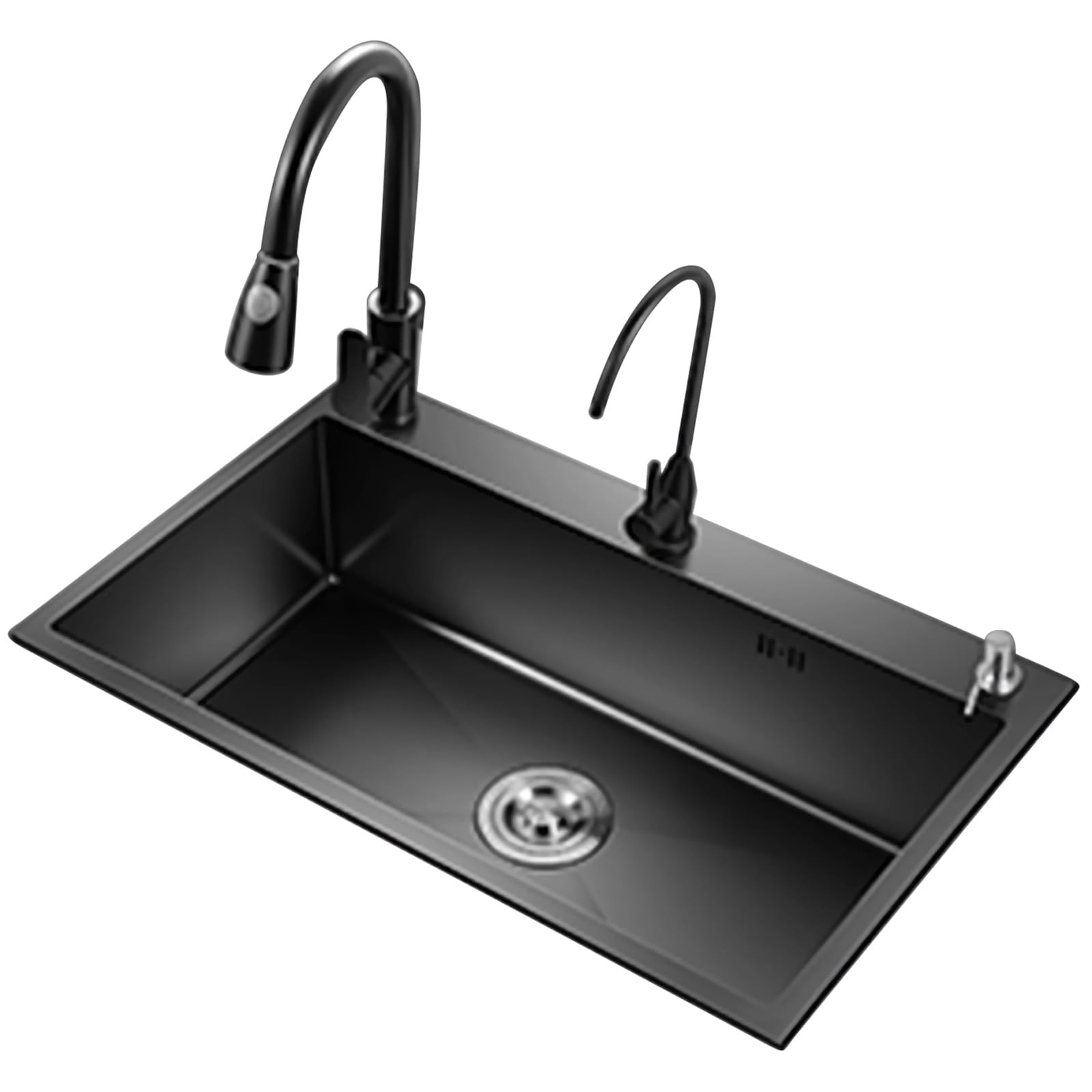 Évier de cuisine à montage par le haut 50 cm bac simple inox noir anti-rayure