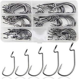 Bass Fishing Worm Hooks Set, 120pcs 3X Offset Fishing Hooks Bass High Carbon Steel Worm Bait Hooks Jig Fish Hooks for Bass Trout Saltwater Freshwater Fishing Tackle Accessories