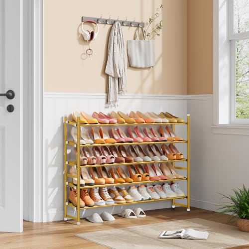 Image of Tajsoon Expandable Shoe Rack for Closet 5 Tier, 28 inch-41 inchStackable, Gold