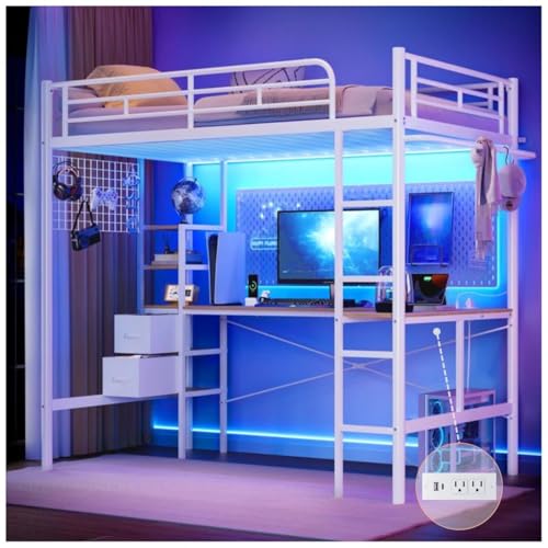 La mejor comparación de Literas en Soriana disponible en línea para comprar. 48 FABATO Litera Base Cama Individual - Escritorio en L Estación Carga Repisas/Perchero y 2 Cajones de Tela - Dispositivo Antivuelco - Litera con Escritorio Abajo Luces LED Para...