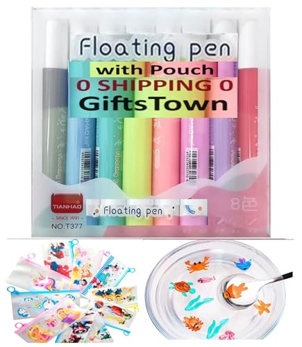 Image of 8 Colorful Floating Pen /Marker /Magical Water Painting For Kids, Floating Bold Marker Pen Easy-To-Wipe Water Floating Pen For Kids Play /Tatoo Art Work With 1 Random Pouch. (9), Multicolor