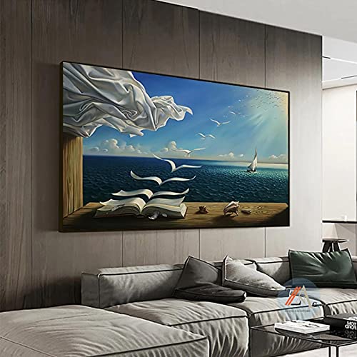 Décoration de chambre Maître surréaliste Salvador Dali "Livre des vagues" Toile Peinture à l'huile Impression Art Décoration murale Tableau moderne 80x125cm(32x49in) avec cadre Cover