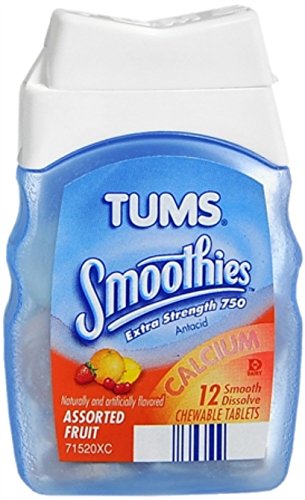 Tums Smooth Asst Fruit Size 12ct Tums Smoothies Assorted Fruit Chewable Antacid Calcium Tablets 12ct