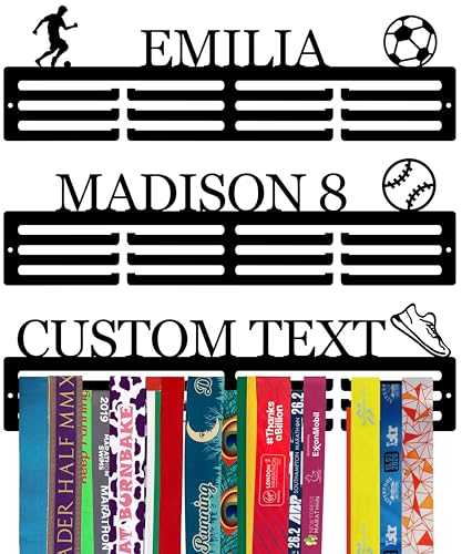 Tegik Personalized Medal Hanger Display, Custom Medal Holder with Name and Sports, Baseball, Dance, Football, Gymnastics, Karate, Running, Soccer