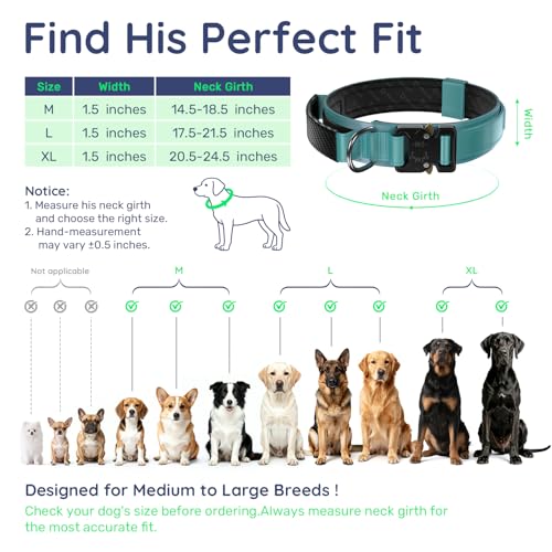Image of Premium Tactical Dog Collar - Adjustable Military Heavy Duty Dog Collar for Medium Large Dogs - Durable Metal Buckle Dog Collar with Leather Control Handle and Soft Comfortable Padding