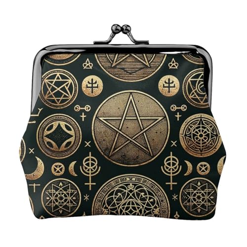 Pu Leather Buckle Coin Purse Mystical-Pentagrams-Stars Girls Kiss-Lock Change Purse Wallets