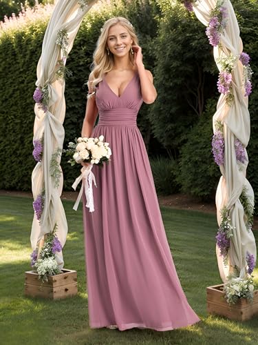 Image of Ever-Pretty Womens Bridesmaid Dress V-Neck Sleeveless A Line Chiffon Floor Length Formal Dress 09016