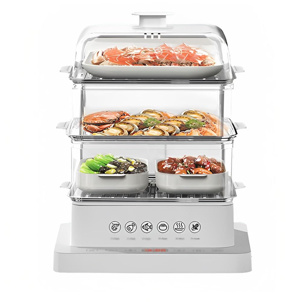 Vaporiera elettrica a 3 livelli, multifunzione con timer da 12 ore, funzione anti-secco, ideale per verdure, carne e pesce, capacità 18/34/40 l