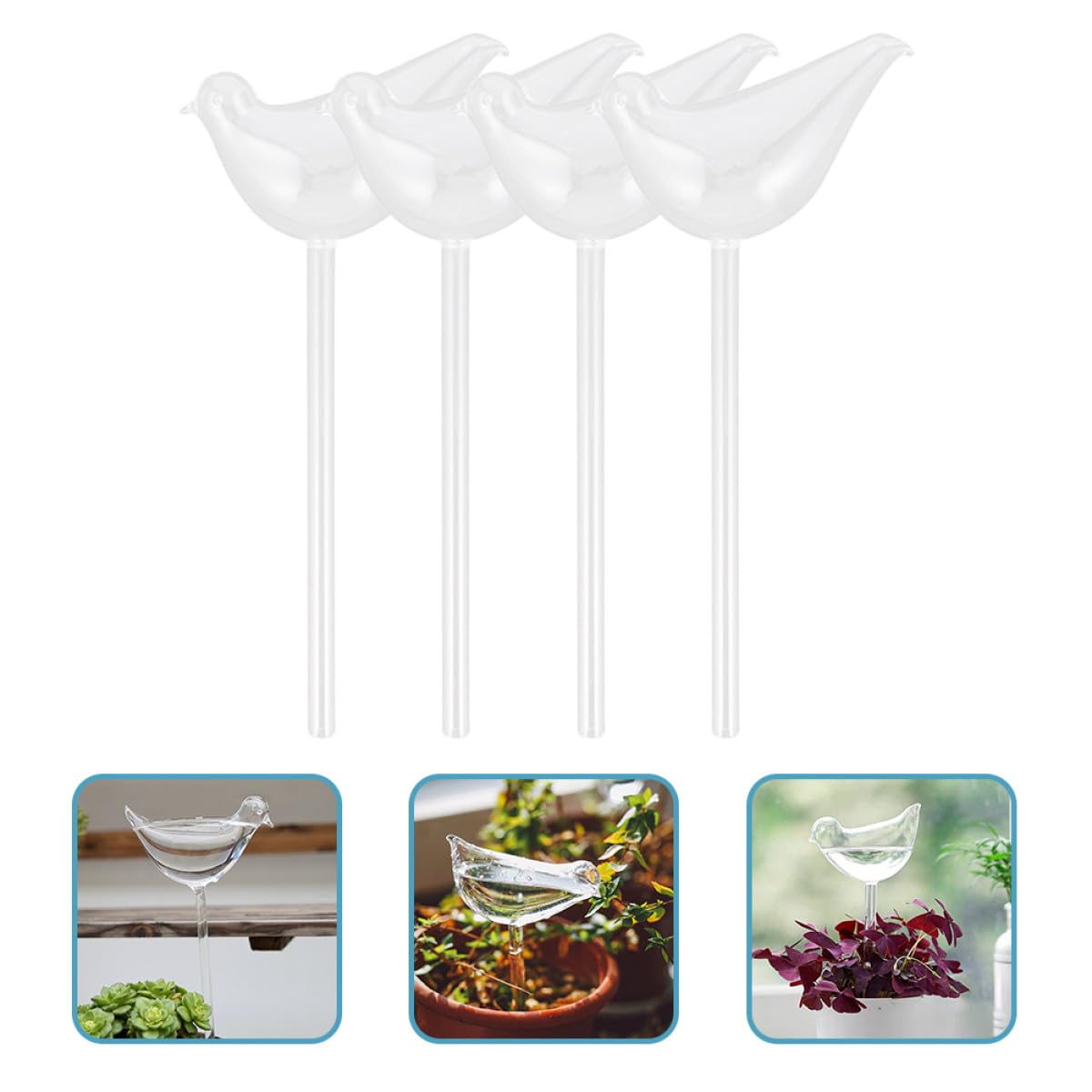 Hemobllo Globes D'arrosage Automatique en Verre Borosilicaté pour Plantes, 4 Pièces, Système D'arrosage Automatique pour Intérieur et Extérieur Lors de Voyages ou Festivals