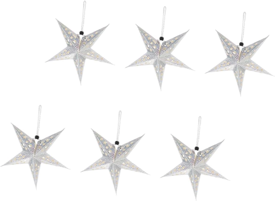 6 Pcs Paper Star Lantern Lampshade for LED Light 3D Ceiling Twinkle Pentagram Lampshade Wedding Party Christmas Home Hanging Decor silver-image-37