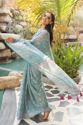 Image of MIRCHI FASHION Saree for Woman Cotton Blend Printed | Traditional Ethnic Sari for Ceremonial Use and Farewell with Blouse Piece