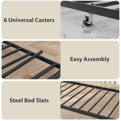 Image of GarveeHome Twin Daybed with Trundle, Metal Sofa Bed Frame with Steel Slat Support, Twin Size Space-Saving Furniture for Living Room, Bedroom, Love Heart Design, No Box Spring Needed, Black | With Steel Slat Support, Twin Size Space-Saving Furniture for Living Room, Bedroom, Love Heart Design, No Box Spring Needed
