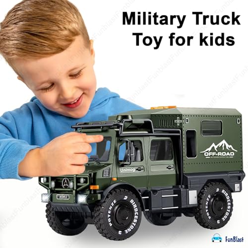 Image of FunBlast Military Truck Toy for Kids, Pull Back Truck Toy, Off Road Army Vehicle Trucks Toys, Friction Power Toys Battle Field Trucks with Light & Sound for 3+ Years Old Boys, Girls, Kids (Green)