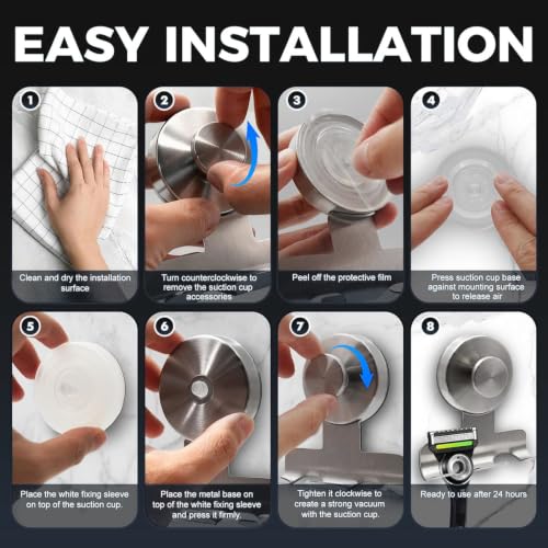 Image of 2026 New Drill-Free Stainless Steel Suction Cup Razor Holder for Shower | Multi-Use | Suction Cup Hooks Razor Holder for Shower, Mirror, Wall, Bathroom, Glass, Hanging Towels - 4 Pack