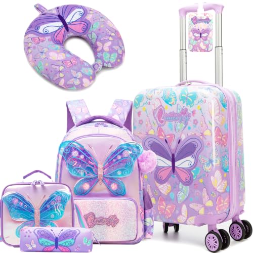 Image of Kids Luggage Set with Spinner Wheels 5 Piece 16inch Toddler Suitcase for Girls Travel Carry on Luggage Airline Approved