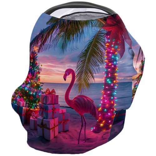 Nursing Cover for Breastfeeding Scarf, Sea Beach Christmas Tree Colored Light Flamingo Baby Car Covers Super Soft Multi Use for Canopy Shopping Cart Cover Blanket Stroller Cover