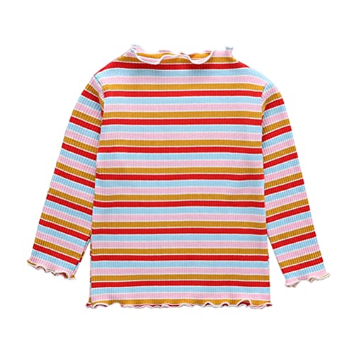 Toddler Baby Girls Long Sleeve Striped T Shirt Casual Lettuce Trim Ribbed Knit Pullover Blouse Top