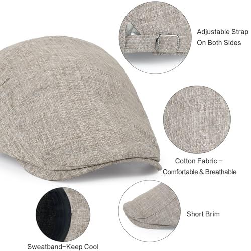 Image of 3Pcs Men's Newsboy Caps Cotton Cooling Hat Adjustable Flat Cap for Men