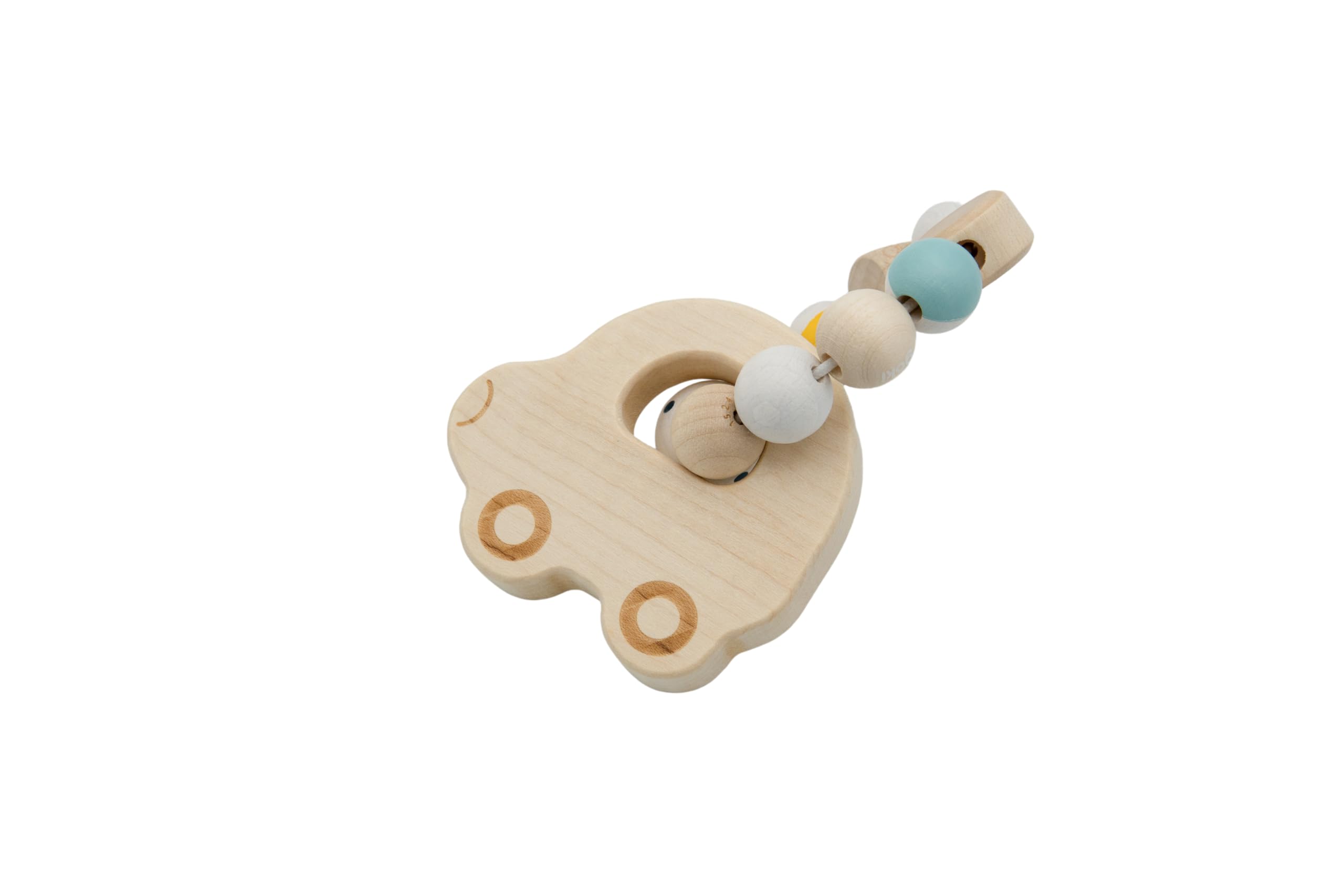 goki baby 65339 - Hochet en bois en forme de voiture pour bébé - Fabriqué en Allemagne - Bleu - Jouet de motricité naturel pour favoriser le réflexe de préhension, dès la naissance