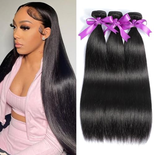 WOWQUEEN 10A Brazilian Straight Human Hair Bundles 18 20 22 Inch 100% Unprocessed Virgin Straight Weave 3 Bundles Deals Human Hair