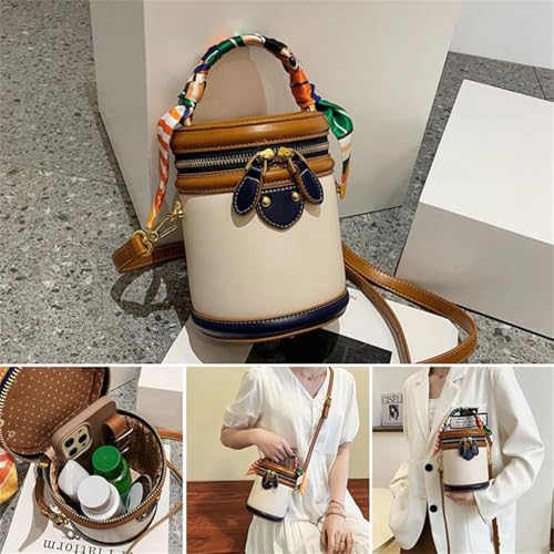 2025 New Summer Cylinder Bag, Colorblock Bucket Bag for Women, Fashionable Crossbody Bag, Women's Shoulder3