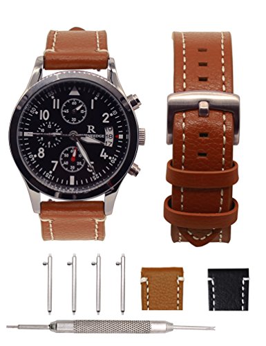 18MM Leather Bands For Huawei Watch 1 ,Adeals Quick Release Top Grain Genuine Leather 18mm Smart Watch Band Strap Women Men Bands For FOSSIL Q VENTURE (Brown, 18mm)