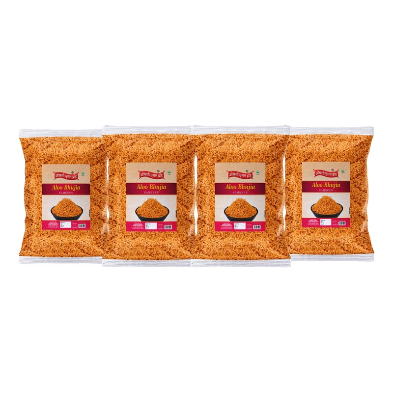 Image of OKHLI MUSAL BRAND Marwar Rajapuri Aloo Bhujiya Bhujia | Aloo bhjiya Bhujia Bhujiya Namkeen Snack | Thakkali Flavour Festive Season Crunchy Snack Alu BHUJIYA BHUJIA Namkeen Savoury Snack-1Kg*4Pack