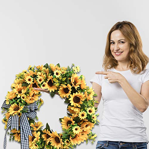 Decorazy Sunflower Wreath For Front Door 20 Inch - Fall Wreaths For Front Door Outside - Handcraft Wreath - Autumn Wreath - Sunflower Decor -Fall Artificial Flowers - Front Door Decor #TOP4