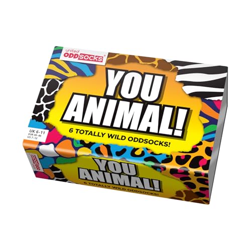 You Animal! - United Odd Socks - Box of 6 Mismatched Socks for Men - Gift Pack - US 7-123