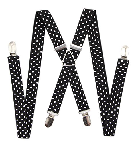 Jaifei Men's X Back Suspenders & Bowtie Set - Perfect For Weddings & Formal Events (Dots-Black) #TOP1