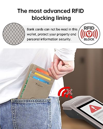 Image of Teskyer Slim Minimalist Wallet for Men, RFID Front Pocket Card Holder | Ultra Slim Front Pocket Design, 8 Card Slots, RFID Protection, Smooth Faux Leather for Everyday Carry
