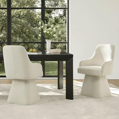 Image of KISLOT Swivel Dining Chairs Set of 2, Mid Century Modern Chairs Fabric Upholstered Armchair with Armrest & Ergonomic Backrest for Dining Room, Kitchen, Bedroom, Living Room, Linen, 2 Boxs
