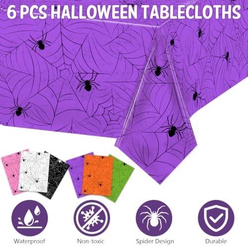 Image of TREWAVE 6-Pack Halloween Spiderweb Plastic Tablecloth 54 inch x 108 inch,Mix | Waterproof Plastic Tablecloth, Rectangular Shape, Easy Cleanup, Ideal For Halloween Party And Backdrop Decor
