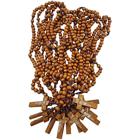 TALISMAN4U Dozen 12 pcs Catholic Rosary Olive Wood Carved Beads with Jesus Cross Jerusalem Holy Land Religious Jewelry Gift, Wood Cover