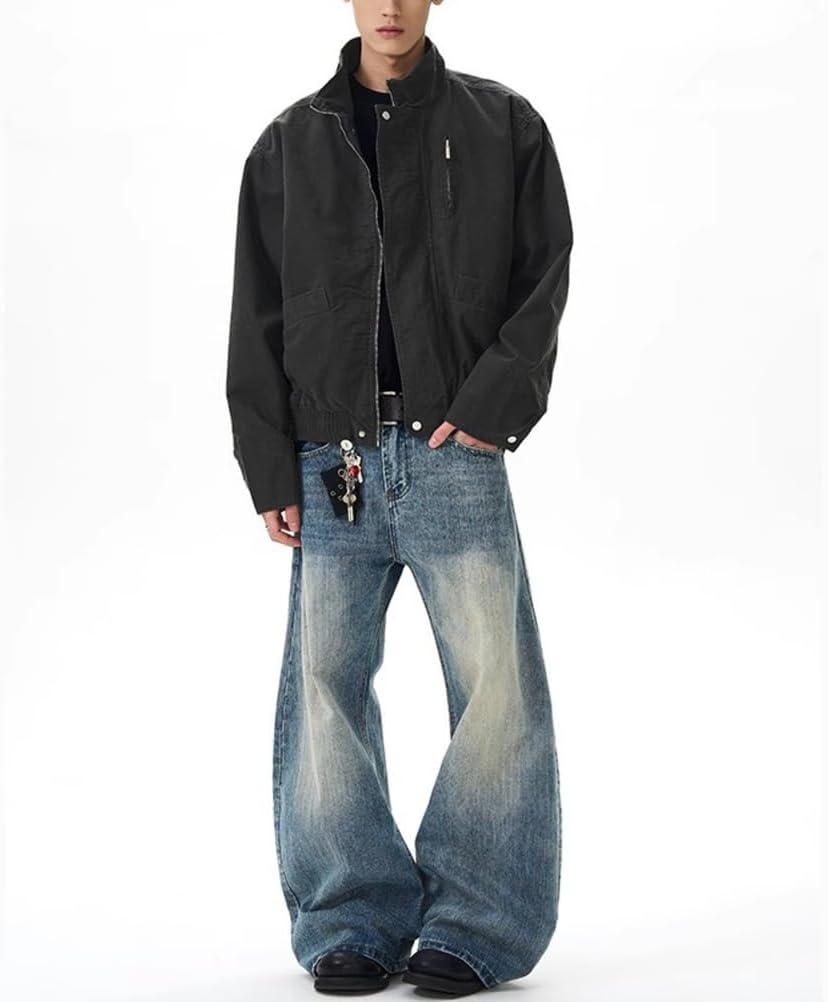 Men's Bomber Jacket Casual Lightweight Varsity Flight Jackets Long Sleeves Streetwear Loose Fit Short Coat