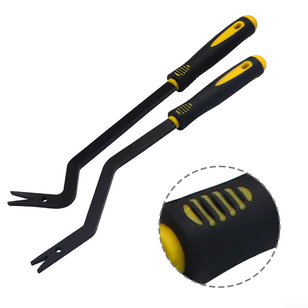 Herramienta de liberación de manija de techo para vehículos compatibles - Herramienta de extracción de molduras de acero automotriz para manijas de pasamanos T10518/T10518A, curva (curvada + recta)