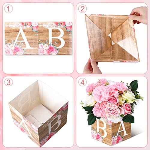 Image of Bucherry 6 Pcs Baby Shower Centerpiece Boxes with 'baby' Letters Flower Boxes Tables Decoration for Girl Baby Shower, Birthday, Gender Reveal Party Favors(Wooden Color,Rustic Floral)