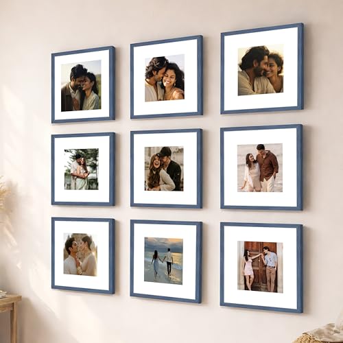 Image of Art Street Premium Photo Frame for living room, Classic Aesthetic Design Photo Frames for Photograph, Art Work, Kids Room Set of 9 (8x8 Inch, Blue)