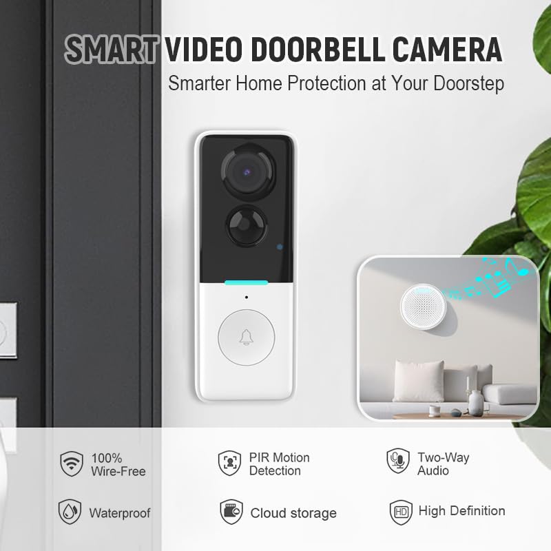Timbre Videoportero Inalámbrico con Cámara, Timbre Videoportero WiFi Exterior Impermeable IP65 720P con Detección PIR Visión Nocturna Instalación Sencilla Compatible con Tuya Smart App, 2.4 GHz