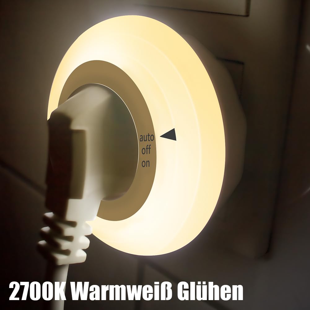 emotionlite Nachtlicht Steckdose mit Dämmerungssensor,LED Nachtlampe Kinder Schutzsteckdose mit Helligkeitssensor, Auto/OFF/ON mit Lichtsensor 3 Helligkeit Einstellbar, warmweiß 2700K (3 Stück)