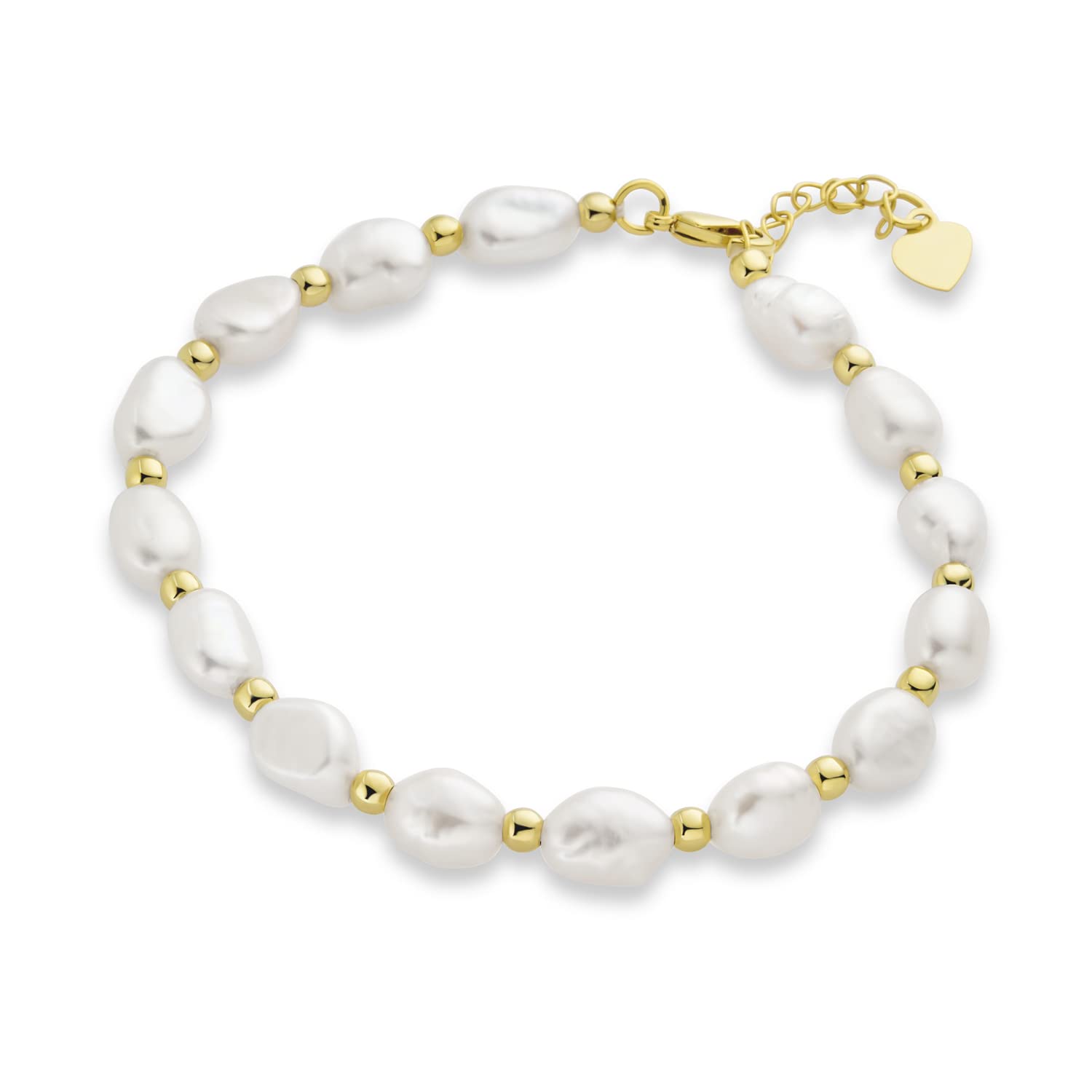 Traditional Classic Simple Bridal Layering Genuine White Freshwater Cultured Pearl Strand Bracelet For Women Teens 18K Yellow Gold Plated Small Wrist 6.5-8 Inch 2 Inch Extension Adjustable Toggle