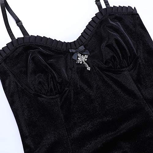 TSMNZMU Womens Gothic Velvet Dress Sleeveless Lolita Fairy Dresses Vintage Witchy Camisole Dress Grunge Harajuku Lace Dress - Image 5