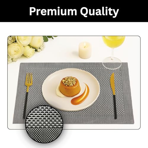 Image of Amazon Brand - Umi PVC Vinyl Box Design Placemat ST0000434 - Heat Resistant, Wipe Clean, Anti-Skid Table Mats for Dining Table, KitchenHome Decor (30x45 CM Black Set of 4)