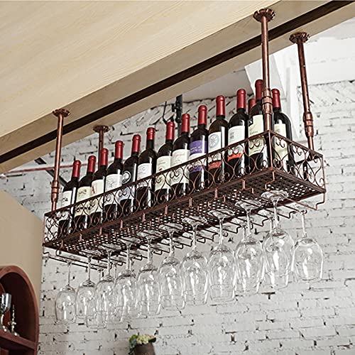 Iron Wine Rack, Upside Down Goblet Rack, Bar Hanging Wine Holder, Wine Cabinet Bar Hanger, Household Ceiling Hanging Cabinet, Height-Adjustable Wine Storage Shelf,A,120 * 25CM
