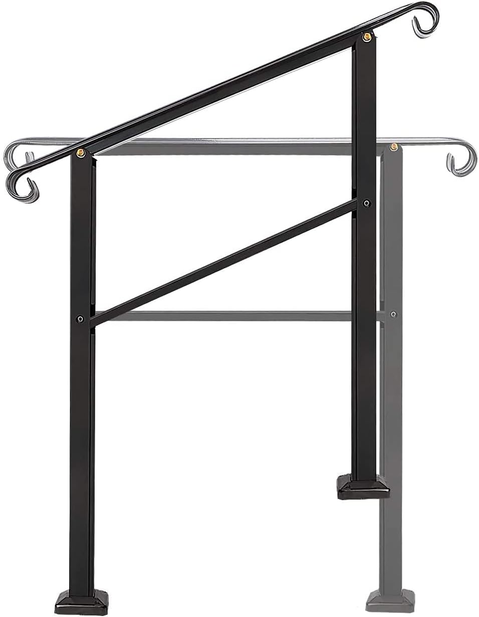 Metty Metal Handrails, Handrails for Outdoor Steps,3 StepTransitional Handrail Metal Wrought Iron Handrail with Installation Kit Outdoor Handrails for Indoor Outdoor Steps（Patent Pending） - - 