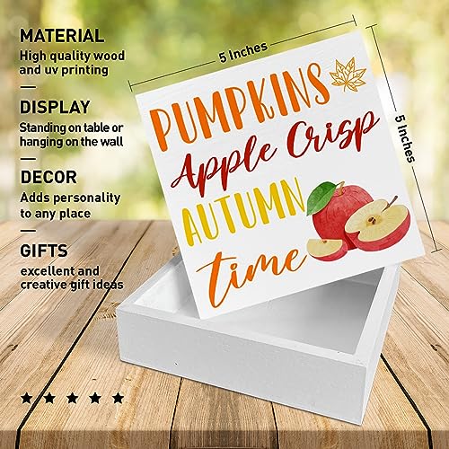 Image of Fall Table Wooden Box Sign, Apple Crisp Autumn Table Decor, Farmhouse Tabletop Decorations for Home, Office, Kitchen, Harvest, Thanksgiving, Rustic Desk Decor