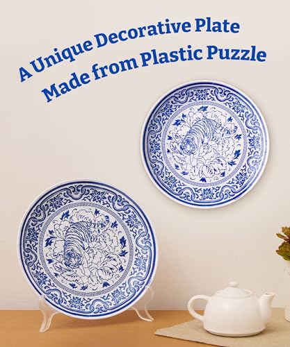 Image of PieceRelax 3D Puzzle Plate 124 Pieces - Tiger of Fortune - Jigsaw Puzzle for Adults, Decorative Plate with Durable Plastic Pieces, Ideal Gift for Home or Office Decor [PL1010]